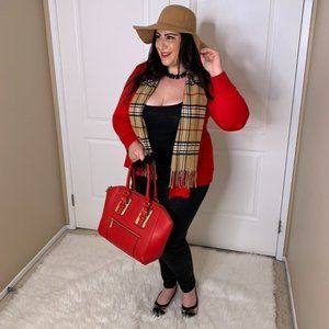 Classy classic Tan black white plaid scarf w fringe burr perfect 4 cold weather